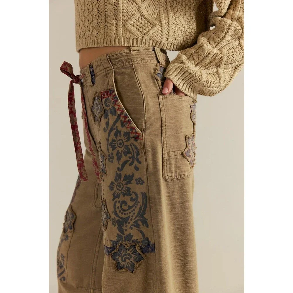 Free People We The Free Around The Block Patch Jogger Pants Cotton XS 288615